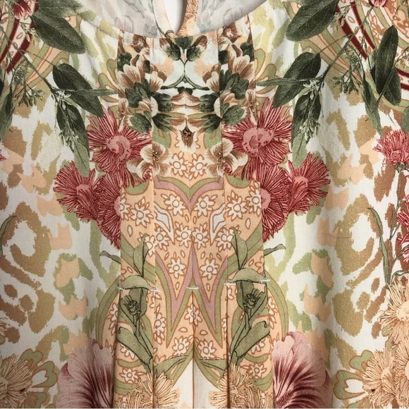 Soft Surroundings Tunic Floral Large Multicoloured Short Sleeves Pleated Blouse - Picture 9 of 10